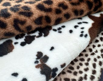 Faux Fur Fabric Short Pile Animal Print 5 Patterns Leopard Cow Cheetah