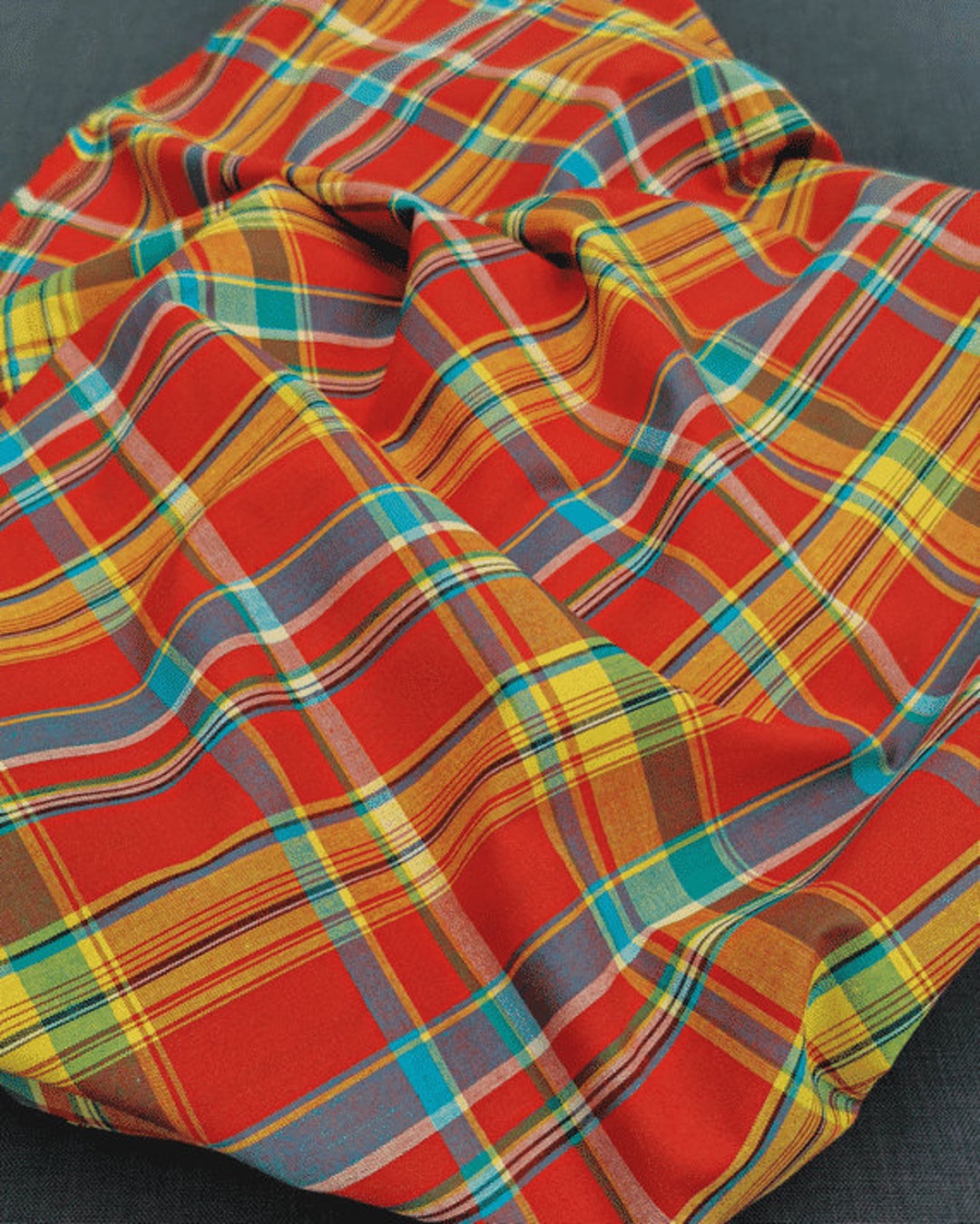 Tissu madras - Rouge, bleu, jaune - Tissu Madras au Mètre