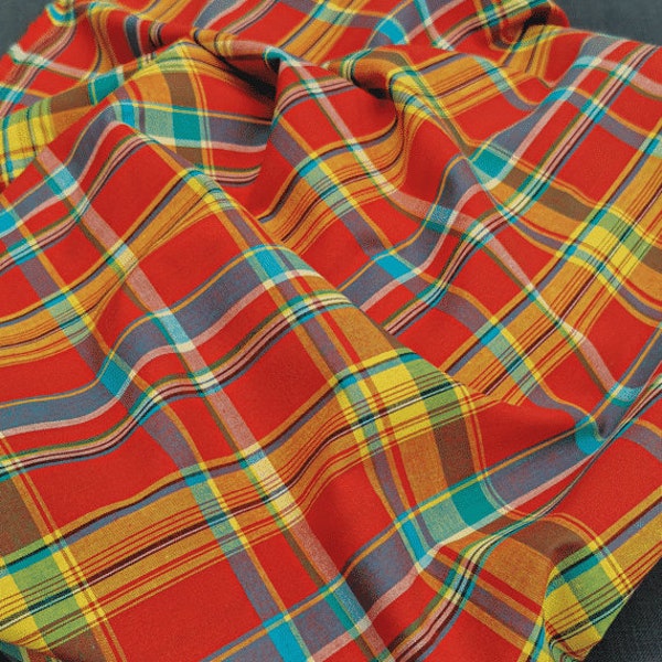 Tissu Madras Antillais Guadeloupe Martinique Rouge Jaune Bleu