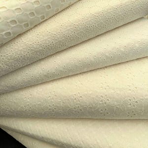 100% Cotton English Embroidery Fabric, Ecru, Flower Pattern, Small Sphere, Foliage, Oeko-Tex