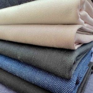 Stretch-Jeans-Stoff 6 Farben Blau Denim Schwarz Anthrazit Grau Ecru und Taupe