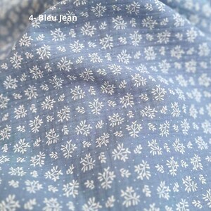 Double Cotton Gauze Flower Prints Oeko Tex 4 Colors 4-Bleu Jean