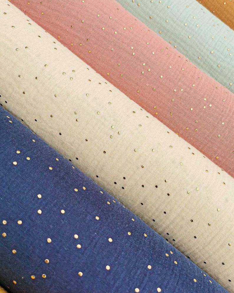 Doppelte Baumwollgaze mit goldenen Punkten, Öko-Tex-zertifiziert, 12 Farben für Kleidung, Haushaltswäsche, Accessoires, Hochzeit und Party-Dekoration Bild 4