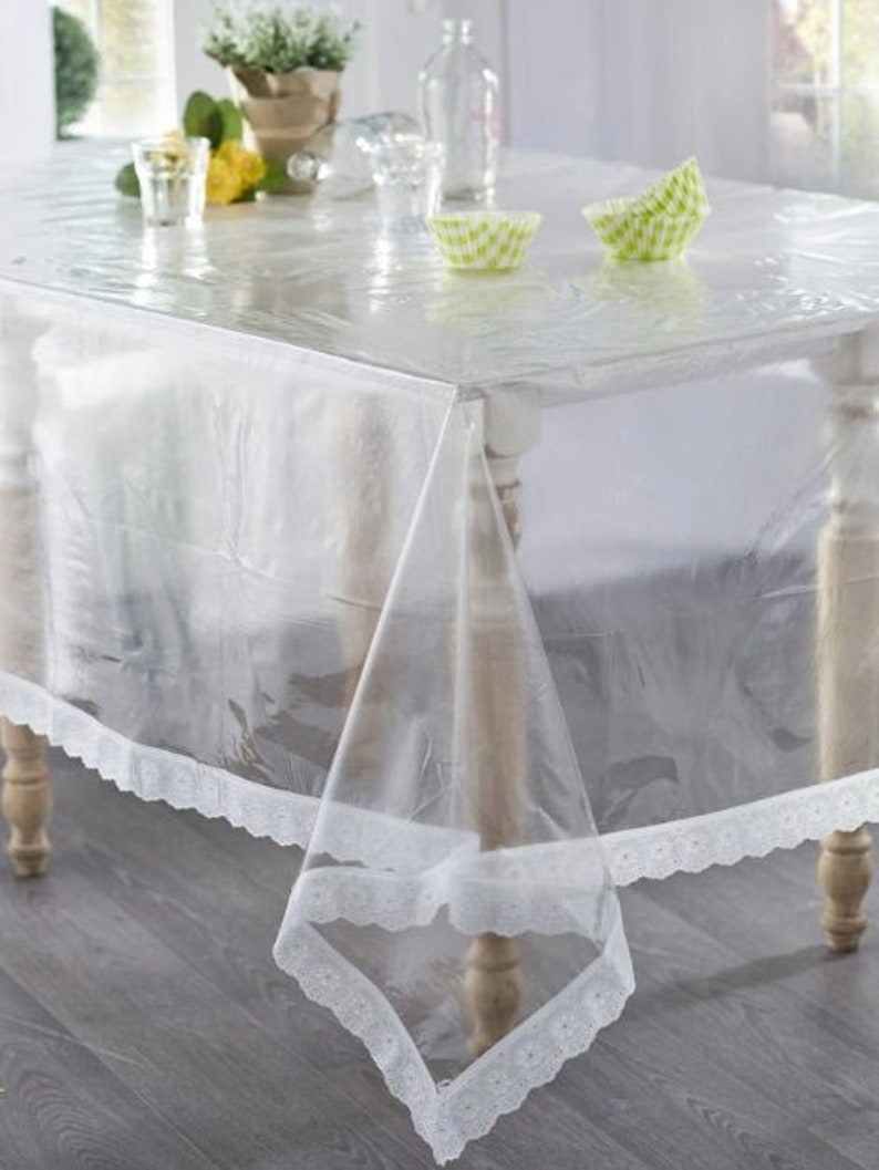 Rectangle and Round PVC White Lace Translucent Tablecloth image 1