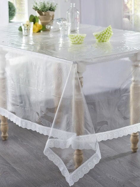 Protector de mesa rectangular transparente de 39 x 39 pulgadas, protector  de mantel de plástico transparente, impermeable, almohadillas protectoras  de