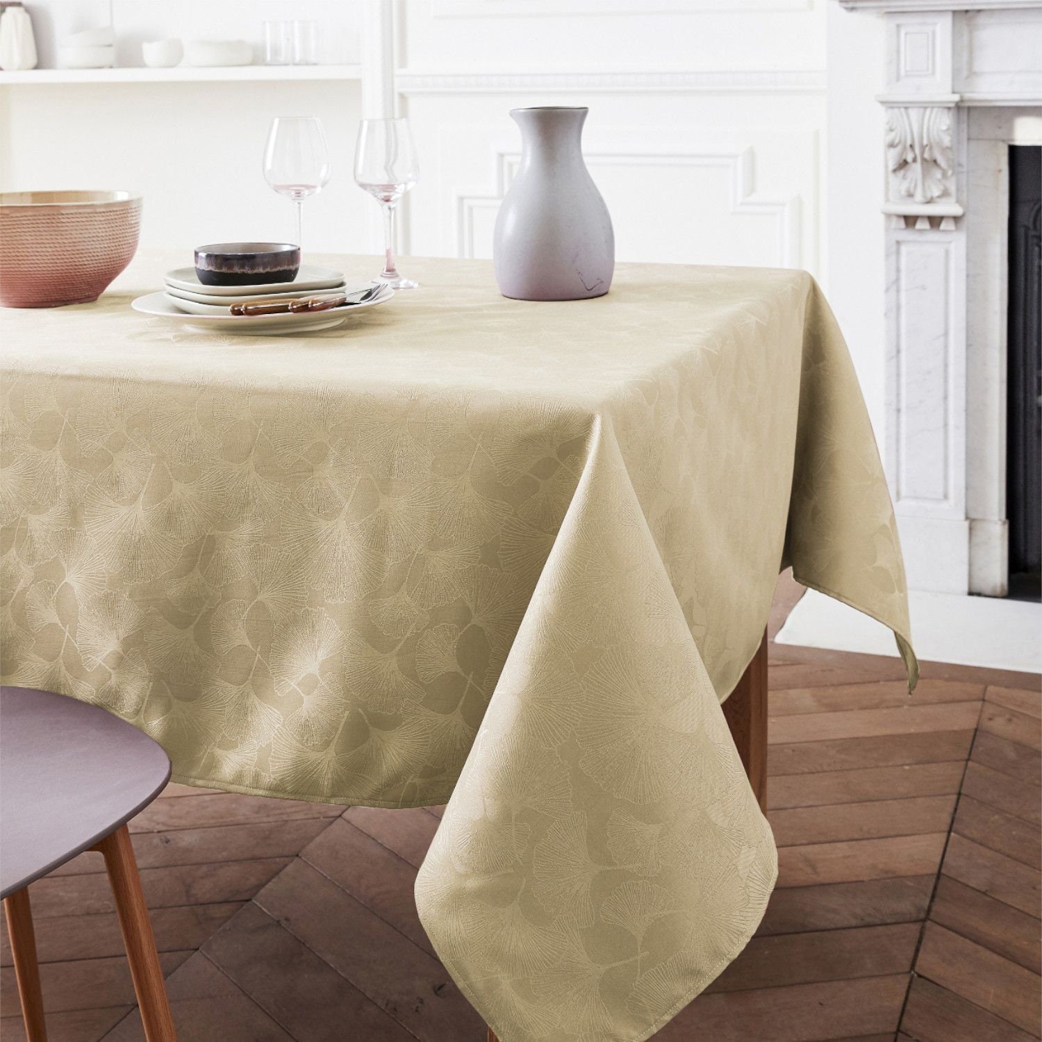 Un ensemble nappe damassé et 6 serviettes de table neuf - Linge de maison