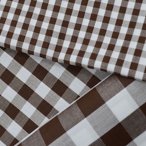Gingham fabric, chocolate-colored cotton, Oeko-Tex certified, 3 check sizes: 3mm, 6mm or 10mm