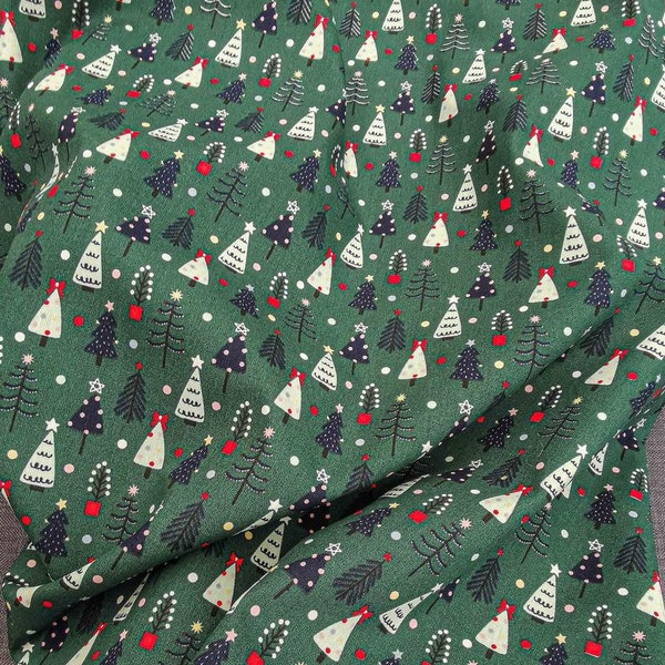 Tissu Coton Sapin de Noël Fond Vert Sapin Certifié Oeko-Tex