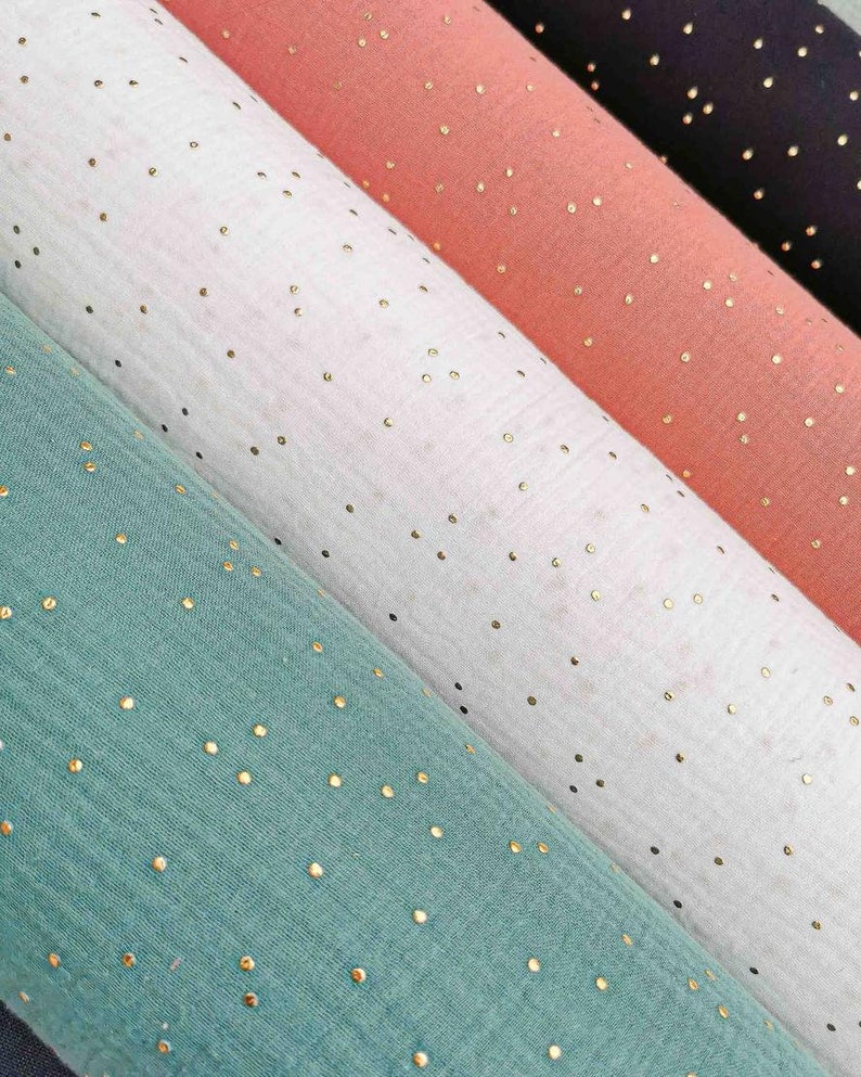 Double Cotton Gauze Golden Dots Oeko Tex Certified 12 Colors for Clothing Household Linen Accessories Wedding and Party Decoration image 2
