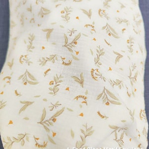 Double Flowered Cotton Gauze Oeko Tex Ecru Background White Green Rosemary and Mustard Wedding Birth Pack 4-F. Blanc Feuillage