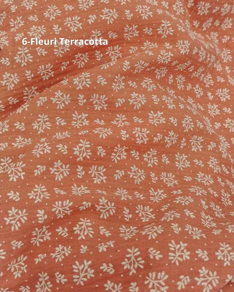 Tissus Double Gazes de Coton Imprimés Fleuris 6 Motifs 100% Coton Oeko-Tex 6-Fleuri Terracotta