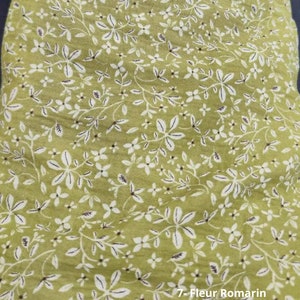 Double Flowered Cotton Gauze Oeko Tex Ecru Background White Green Rosemary and Mustard Wedding Birth Pack 7-Fleur Romarin