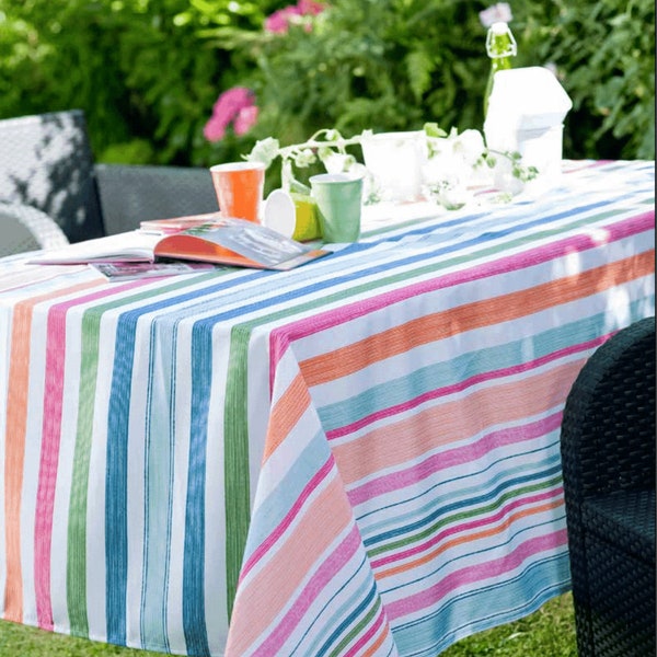 Nappe Polyester à Rayures Multicolore Nappe d'extérieur pour Table de Jardin Véranda et Pour Décoration d'intérieur