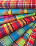 Madras fabric from the French West Indies (Guadeloupe), red, yellow, blue, green, multicolor, Oeko-Tex certified, for costumes, clothing, decorations, and furnishings. product logo