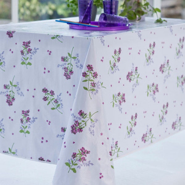 Nappe Toile Cirée Motif Bouquet de Fleurs Violet en Plastique Format Rectangulaire et Rond