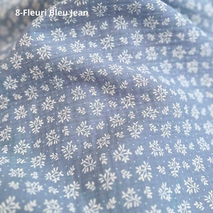 Tissus Double Gazes de Coton Imprimés Fleuris 6 Motifs 100% Coton Oeko-Tex 8-Fleuri Bleu Jean