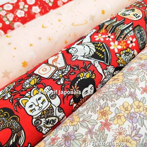 Oeko-Tex Printed Cotton Fabrics Children's Planets and Flowers and Japanese Patterns image 2