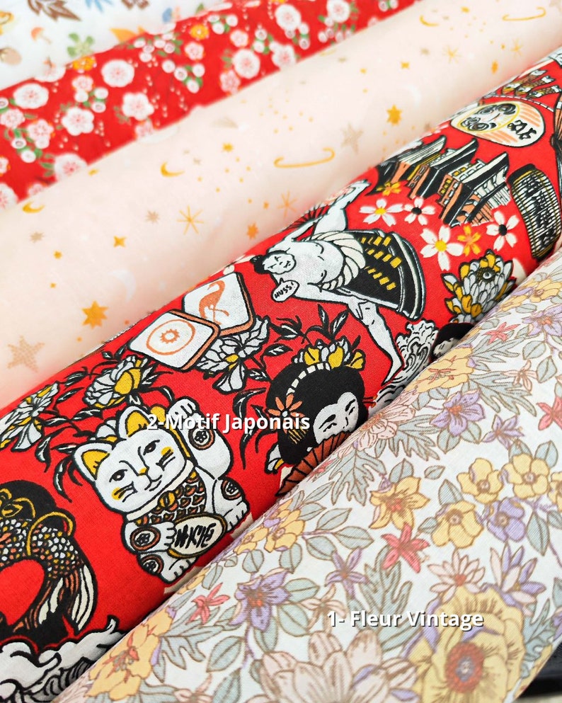 Oeko-Tex Printed Cotton Fabrics Children's Planets and Flowers and Japanese Patterns image 2