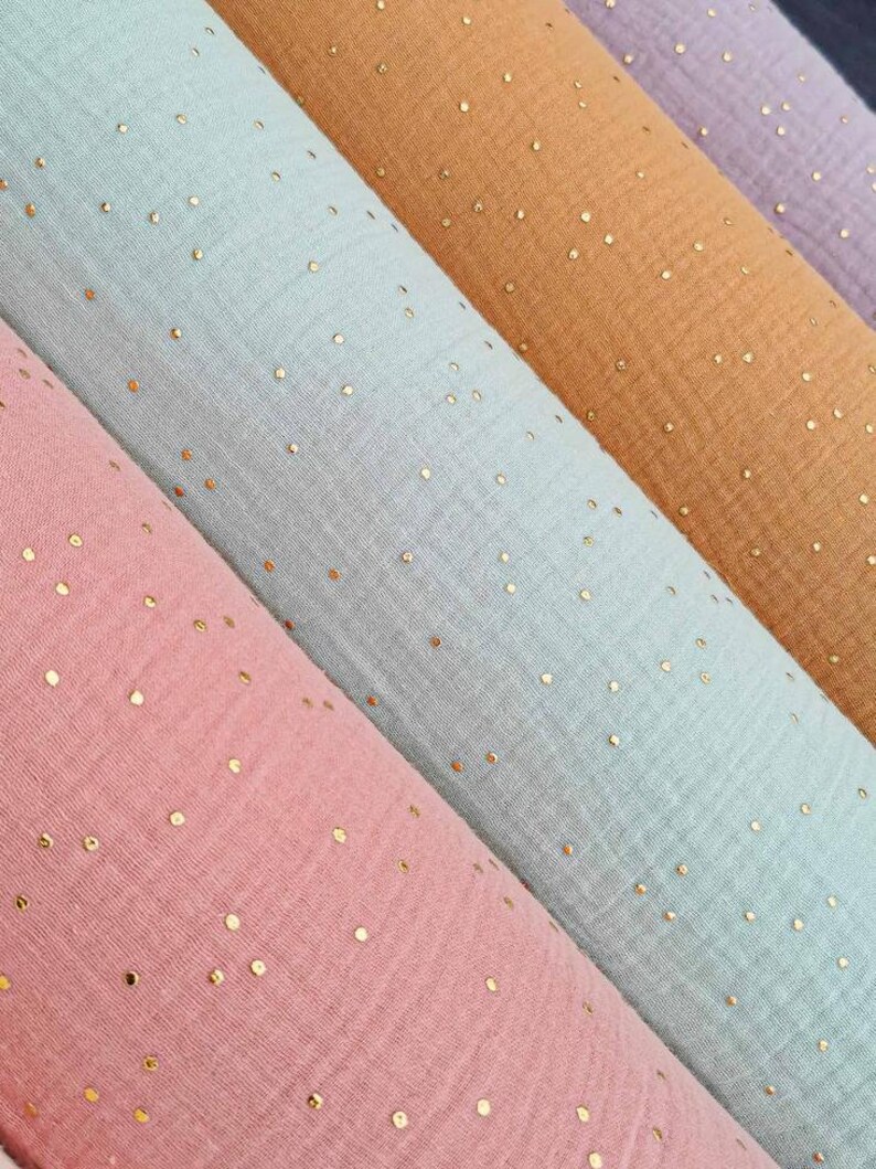 Double Cotton Gauze Golden Dots Oeko Tex Certified 12 Colors for Clothing Household Linen Accessories Wedding and Party Decoration image 5