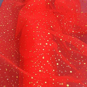 Fabric Tulle Red Sequined Gold - Fabric for Decoration of Birthday Tables and Disguises