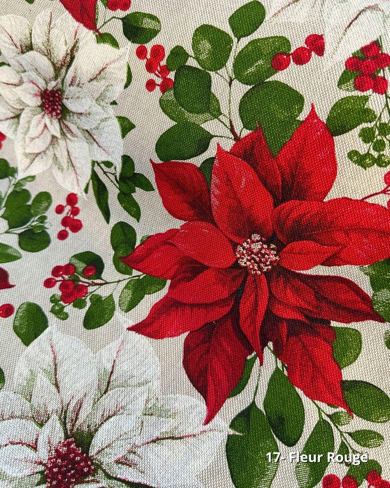 Tissu Polycoton Aspect Lin Grande Largeur 280cm 18 Motifs 17-Fleur Rouge