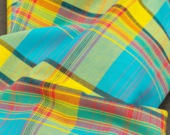 Fabric Madras Guadeloupe Martinique West Indian Blue Yellow