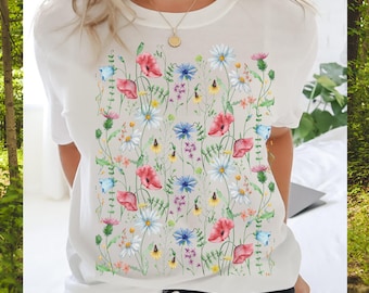 Gorgeous Wildflower T Shirt Ladies Pressed flower gift Cottagecore Shirt Botanical Floral Nature Shirt Garden Lover Gift Mum