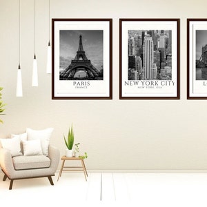 Set of 3 Cityscape Art Prints, New York, Paris, London, Photography Wall Art, Instant Digital Download, City Wall Prints, Home Wall Decor