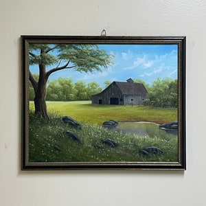 Old barn on the farm framed 16”x20” hand painted original artwork landscape oil painting wall art