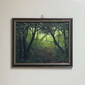 Trail through the forest framed 11”x14” hand painted original artwork landscape oil painting wall art