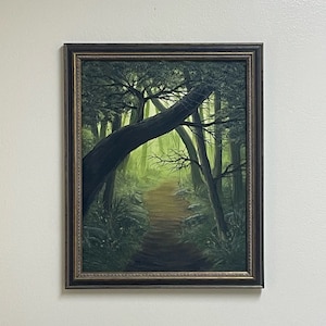 Deep forest path framed 11”x14” hand painted original artwork landscape oil painting wall art
