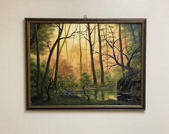 Forest stream framed oil painting 18”x24” original oil painting