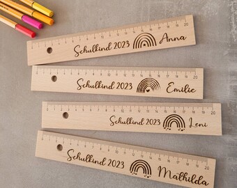 Personalized ruler, school child 2023, ruler, measuring rod 20 cm, wooden ruler, wooden ruler