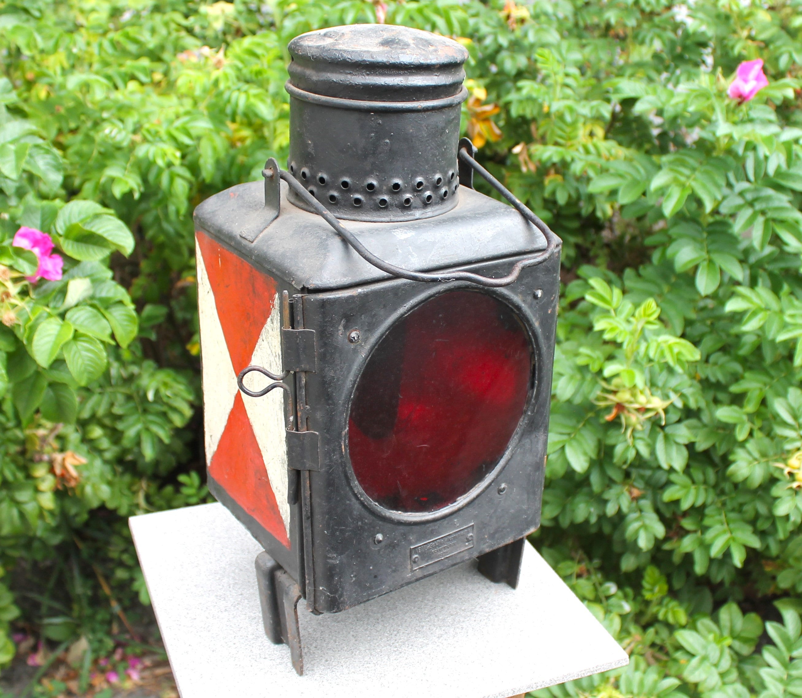 Old Antique Lantern Signal Lamp Petroleum Lamp Train Tail Light DB German Reichsbahn Tail Light Garden Decoration B