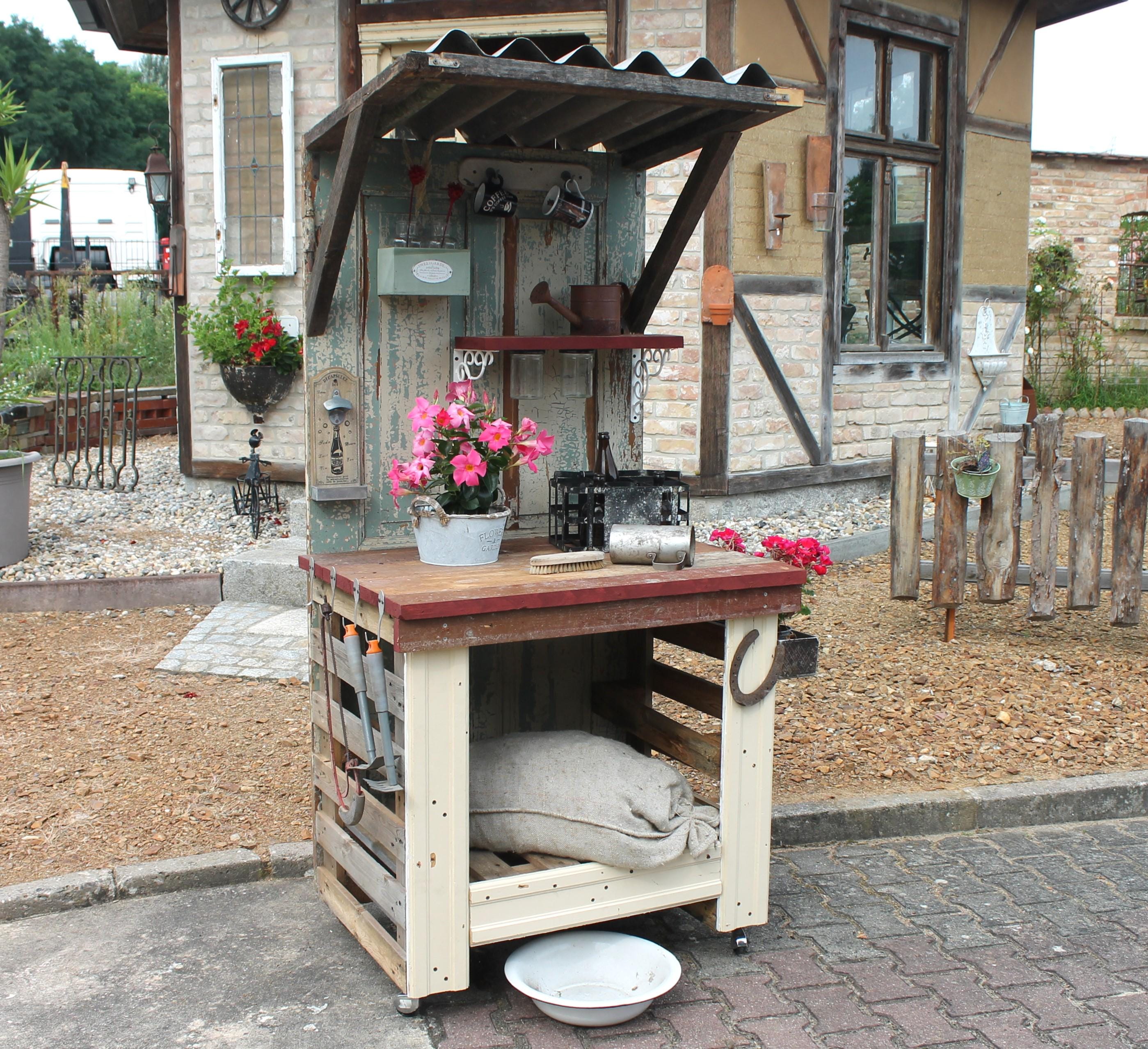 Pflanztisch Pflanzbank Outdoorküche Outdoor Küche Gartentisch Garten Shabby Chic Vintage Upcycling