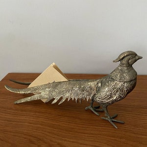 Tovagliolo a forma di fagiano fatto a mano placcato in argento antico / portacarte / portalettere, decorazioni / accessori per la tavola placcati in argento unici vintage