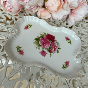 Antique Porcelain Limoges France, Vintage French Serving Platter, Hand-Painted Porcelain Pink Flowers, Porcelain Dish, Retro Rose Pattern