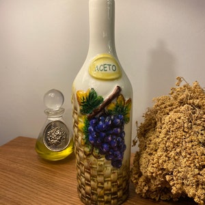 Vintage Italian Ceramic Hand-Painted Oil Cruet, Handmade Vinegar/Oil Dispenser, Oliera, Olive Oil/VinegarBottle, Mediterranean Kitchen Decor