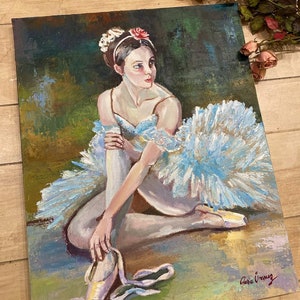 Vintage Original Hand Painted Ballerina Portrait Oil Painting, Antique Painting, Collectible Artwork, Ballerina Textured Art, Oil On Canvas