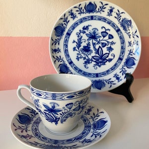 Antique Blue Onion Porcelain Tea Set, Vintage Bleu Blanc Teacup Trio, Blue White Coffee Cup, Meissen Design Cup/Saucer/Plate, Teaparty, Gift