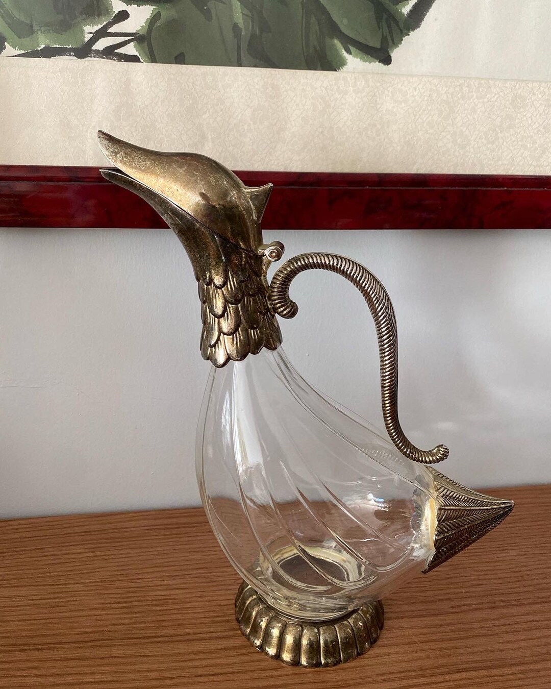 Vintage Silver Plated Duck Shaped Carafe, Wine Decanter, Carafe