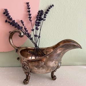 Antique Elkington & Co. Silver Plate Gravy Sauce Boat w/Monogram, Retro Dinnerware, Silver-Plated Serving Dish, Cool Sauce Vessel, Gravy Jug