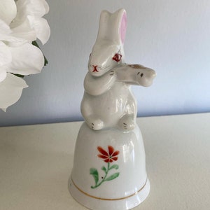 Vintage Rabbit Table Bell, Antique Hand-Painted Porcelain Handbell, Collectible Rare Find, Vintage Home Decor, New Home Gift, Floral Pattern