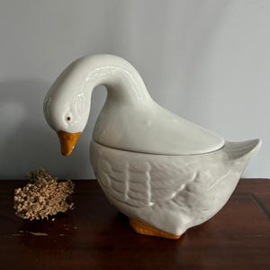 Vintage Ceramic Goose Container, Farmhouse Kitchen Decor, Country Home Ceramic Storage, Mother Goose Decor, English Kitchenware, Egg Box,Jar