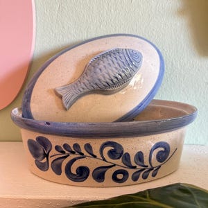 Antique German Porcelain Fish Casserole, Vintage Oven Dish/Soup Pot, Handmade Pot With Lid, Tableware, Retro Cookware, Baking Dish, Saucepan