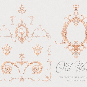 Hand-drawn Wedding ornate clipart, Envelope liner baroque art, Copper wedding crest , Gold baroque, Baroque pieces, Instant download