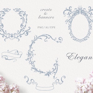 Clipart de brasão de casamento com arte em linha, Logotipo de casamento vetorial, Logotipo barroco desenhado à mão, Convite, Arte de papelaria, PNG, EPS, Download instantâneo