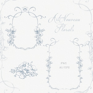 Hochzeit Blumenkamm, Jugendstil, Blumenemblem, Eleganter Rahmen, Kunstlogo, Floristenlogo, Weibliches Branding, PNG, Vektor, von Hand gezeichnet