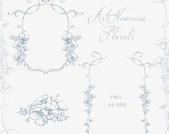 Wedding floral crest, Art Nouveau style, Floral emblem, Elegant frame, Fine art logo, Florist logo, Female branding, PNG, Vector, hand-drawn