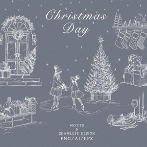 Weihnachten Clipart, handgezeichnetes neues Jahr, Weihnachtskinder, Neujahr Baum, Weihnachts Toile Muster, PNG, EPS Vektor, Sofort Download